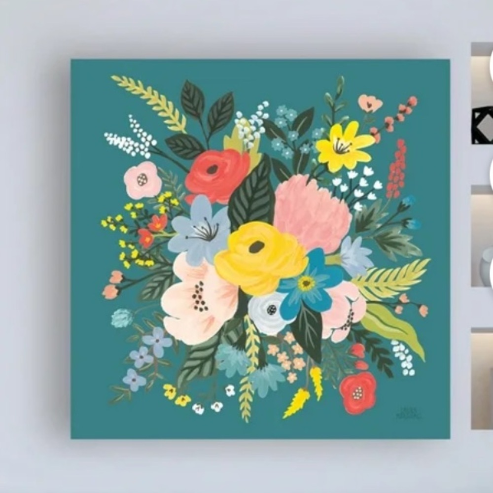 Blue Pink Floral Bouquet 'Wild Garden VII' Canvas Art Laura Marshall 14x14 - Picture 2 of 4